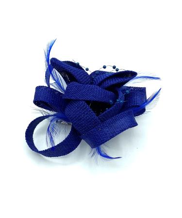 Ladies Feather Beak Clip/Corsage Fascinator for Weddings Races Royal Ascot Hair Piece (Royal Blue)
