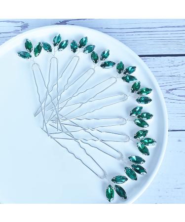 Wedding Hair Accessories for Brides Beusoulover Bridal Hair Pieces Crystal Hair Pins Clip Bobby Pins Crystal Rhinestone Bridesmaid Headpiece Pack of 10 Wedding Hair Piece for Women and Girl (Green)