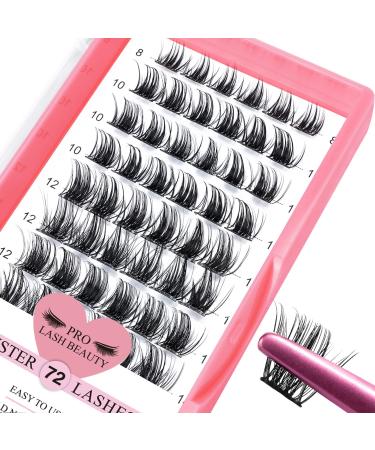 Cluster Lashes 72 Pcs Individual Lashes Lash Clusters DIY Eyelash Extension Super Thin Band Reusable Soft & Comfortable (Peachy-D-8-16mix) 8-16 mix Peachy