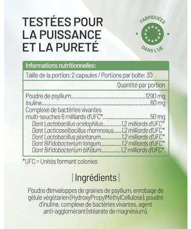 Psyllium Blond with Probiotics 1400 mg - 99% Pure Integuments - 60 Capsules - Transit Digestion Intestinal Function - Dietary Fiber with Psyllium Husk & Probiotic Complex 6 Billion CFU - Buy Online on GoSupps.com