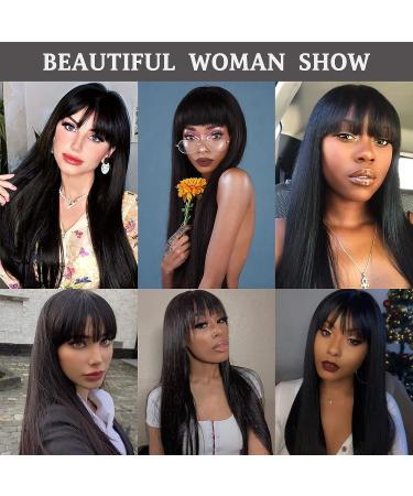 MISSQUEEN Long Black Wig with Bangs - 30 Inch Synthetic Straight Hair for Women - Buy Online on GoSupps.com