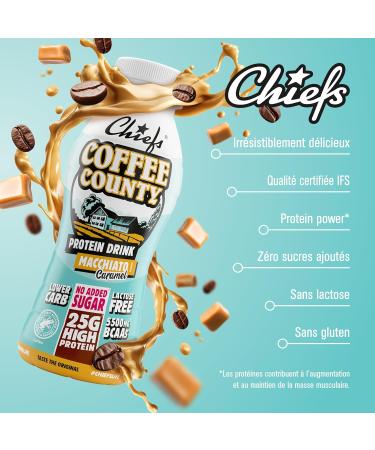 Boisson prot in e - Chiefs Milkshake Macchiato - Sans sucre ajout et sans lactose - Riche en prot ines avec 25 g de prot ine - Bouteilles de 8 x 330 ml - D licieux go t cr meux - Buy Online on GoSupps.com