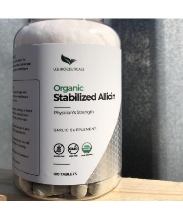 U.S. Bioceuticals Organic Stabilized Allicin Tablet with Spearmint - 700 000 mcg of Allicin per Bottle - 100 Count - USDA Certified - Laboratory Tested