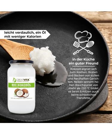  Mea Vita GreatVita Native Organic Coconut Oil (3 x 1000 ml) in a Glass for Roasting and Skin Care - Buy Online on GoSupps.com