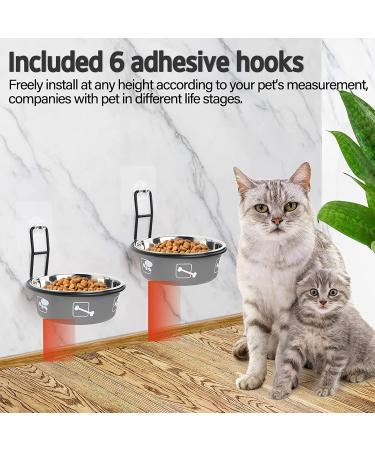 Torlam Wall Mounted Elevated Cat Bowls - Raised Stainless Steel Pet Bowls with Stand (2 Packs) Grey - Buy Online on GoSupps.com