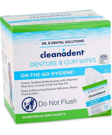 Cleanadent Dental Wipes - Denture Cleaner | Remove Adhesives, Food Stains & Odor | 30 Count Pack by Dr. B Dental Solutions - Buy Online on GoSupps.com