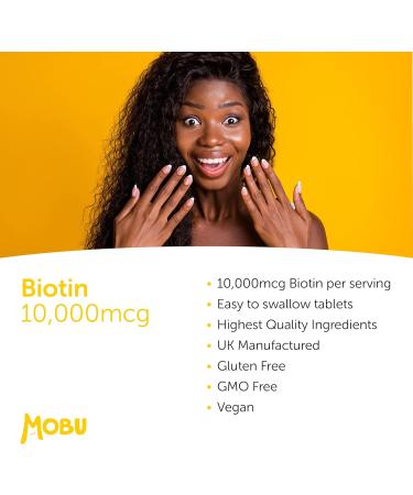 Biotin 10,000mcg Tablets - 120 Count | Healthy Hair Growth, Skin & Nail Vitamin Supplement | Vegan & GMP Approved - MOBU - Buy Online on GoSupps.com