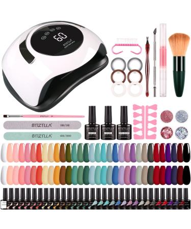 32 Colors Gel Nail Polish Kit with UV Light 120W Nail Dryer, White Nude Purple Gel Nail Polish Set, UV LED Nail Lamp, No Wipe Base Top Coat, Nail Art Decorations, Manicure Tools Starter Kit 32 Colors - Set A