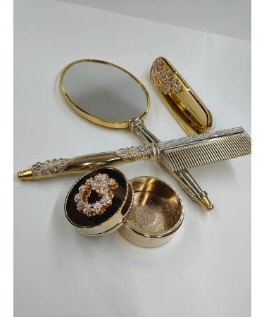 Vintage Gold Make-Up Mirror & Hairbrush Set | Antique Comb & Mirror Set for Beauty | Elegant Make-Up Accessories - Buy Online on GoSupps.com