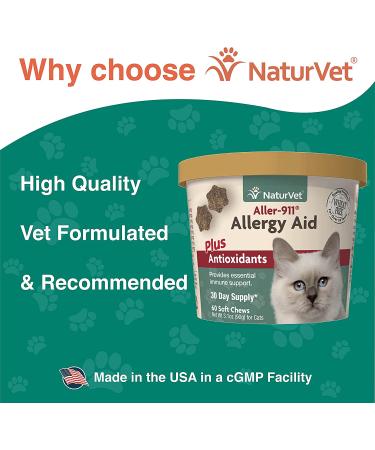 NaturVet Aller-911 Allergy Aid + Antioxidants for Cats 60 Soft Chews | Supports Immune System, Skin Moisture & Respiratory Health | Contains Omegas DHA & EPA | 30 Day Supply - Buy Online on GoSupps.com