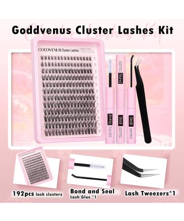 Goddvenus Lash Clusters Kit | Wispy Lash Extensions & Waterproof DIY Eyelashes | 192 Natural Individual Clusters with Glue & Tweezers - Buy Online on GoSupps.com
