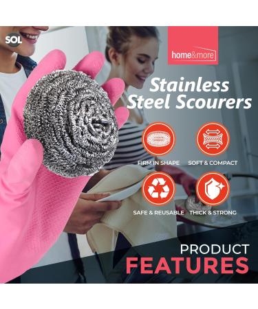 8pk Stainless Steel Scourer | Heavy Duty Metal Cleaning Pads - 6cm x 6cm | Thick Strong Wire Wool Scourers - Reusable - Buy Online on GoSupps.com