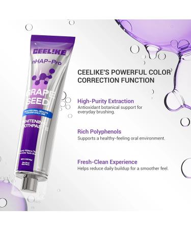 CEELIKE Grape Seed Whitening Toothpaste Color Correcting Purple Paste with Nano Hydroxyapatite (nHAP) Fluoride Free & Peroxide Free for Whiter Teeth & Sensitive Teeth (2) - Buy Online on GoSupps.com