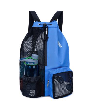 WANDF Swim Bag Mesh Drawstring Backpack with Wet Pocket Beach Backpack for Swimming Gym and Workout Gear Navy Blue Large