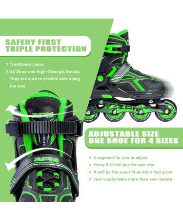 2PM SPORTS Torinx Adjustable Inline Skates - Orange/Red/Green Black - Beginner Roller Blades for Kids - Green Medium - Big Kid (1-4 US) - Buy Online on GoSupps.com