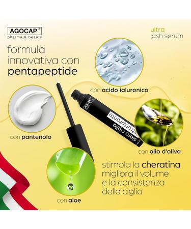  Agocap Eyelash Lengthening Serum Ultra Lash Serum 7ml. Eyelash renewal serum in 4 weeks. Eyebrow serum with hyaluronic acid suitable for sensitive skin without irritation. Eyelash lamination made in Italy - Buy Online on GoSupps.com