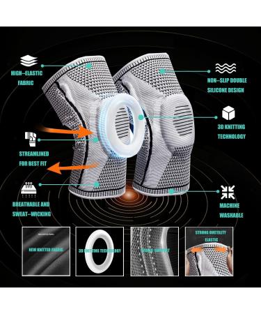 Ultra Knee Braces Compression Sleeve 2 Pack - Men & Women | Elite Support for Knee Pain, Meniscus Tear Relief | Running, Gym - XL Grey - Buy Online on GoSupps.com