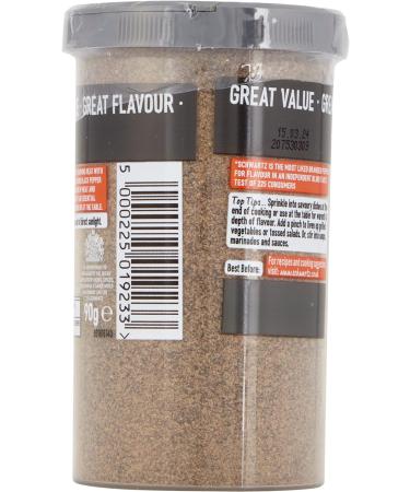 Schwartz Ground Black Pepper Drum 90g - Hot, Spicy & Zesty Flavor - Versatile Spice for Savory Dishes, Salads, Roast Meat & Eggs - Buy Online on GoSupps.com