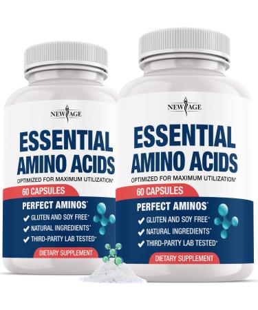 NEW AGE Amino Acid Complex 20 Aminos with BCAAs L-Glutamine L-Arginine & Hyaluronic Acid Supports Recovery Energy Immune Health & Wellness Vegan Non-GMO Gluten-Free 120 Capsules 60 Count (Pack of 2)