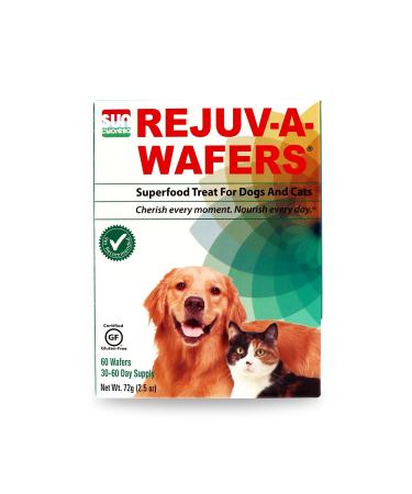 Sun Chlorella Rejuv-A-Wafers Daily Dog Cat & Animal Superfood Supplement - Green Microalgae & Eleuthero Bits - Vitamins, Minerals, Antioxidants Support Immune Defense, Gut Health - 60 Wafers