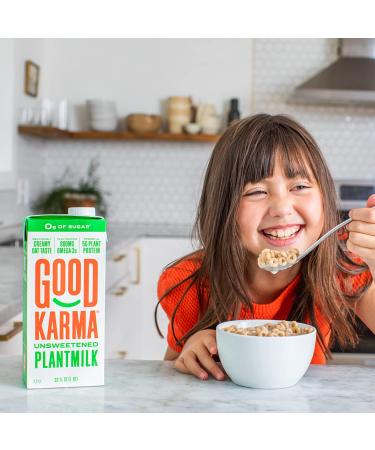 Good Karma Unsweetened Oat Milk Plus Protein and Omega-3 32 Ounce (Pack of 6) - Plant-Based Non-Dairy Milk Alternative with Oats, Flax, and Peas - Vegan and Lactose Free - Buy Online on GoSupps.com