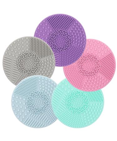 Set of 5 Silicone Makeup Brush Cleaner Pads - Colorful Scrubber Mats with Suction Cups for Effective Cleaning - Ideal for Makeup & Drawing Accessories - Buy Online on GoSupps.com