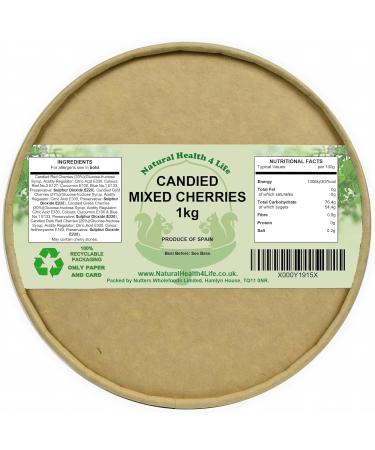 Natural Health 4 Life Cake Baking Ingredients Candied Whole Mixed Colour (Dark Red Red Green Gold) Glace Cherries 1 kg in Recyclable Tub (1 Tub) - Buy Online on GoSupps.com