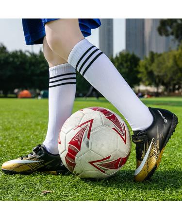 Vlookst Soccer Shoes for Boys & Girls - Unisex Artificial Turf Football Shoes | Indoor & Outdoor Training Sneakers | Black & Gold (EU Size 30-39) - Buy Online on GoSupps.com