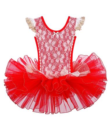 Leotards for Girls Ballet Dance Tutu Skirted Princess Dress 3-8 Years 3-4T Red