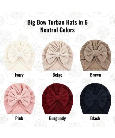 Cinaci 6-Piece Cute Stretchy Baby Turban Hats with Bow - Soft Nursery Hospital Caps for Girls Newborns Infants Toddlers - Buy Online on GoSupps.com