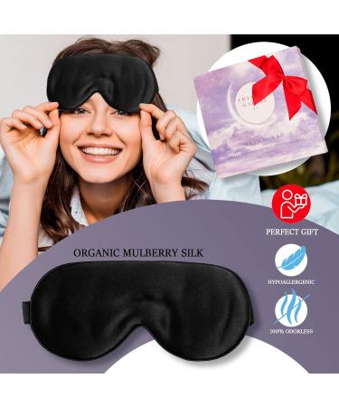 Shop Organic Black Mulberry Silk Eye Mask Gift Set - Hypoallergenic Sleep Mask with Necklace & Oil Roller - Buy Online on GoSupps.com
