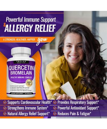 Toplux Quercetin with Bromelain and Zinc 1050mg - Advanced Immune Support Supplement Supports Antioxidant Immune System for Men Women 60 Capsules V1 - Buy Online on GoSupps.com