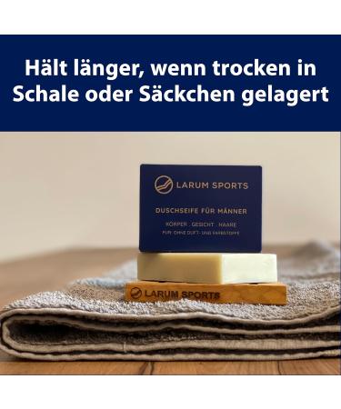 Shop Larum Sports Shower Soap for Men Natural Solid Shampoo & Body Gel 2x90g Additive-Free Hair Body & Face Cleanser - Buy Online on GoSupps.com