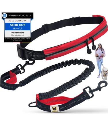 Dog lover jogging line with belly belt red |Running leash elastic jerk -damping reflective for medium -sized and large dogs up to 70 kg |Free hands to jog walk cycling hiking