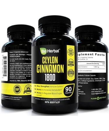 BE HERBAL Organic Ceylon Cinnamon Capsules 1800mg Extra Strength 1800mg - Promotes Healthy Blood Sugar Levels Anti-Inflammatory for Joint Pain Relief Heart Health Supplement Pills 90 Capsules - Buy Online on GoSupps.com
