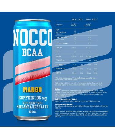 Nocco BCAA Energy Drink 24 Pack - Sugar-Free Vegan Caffeine Drink with Amino Acids & Vitamins - Peach Flavor - Summer Edition 330ml - Buy Online on GoSupps.com