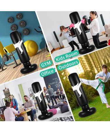 Inflatable Kids Punching Bag 160cm - Freestanding Boxing Equipment with Air Pump for Karate & Martial Arts Practice - Relieve Energy - Black Large - Buy Online on GoSupps.com