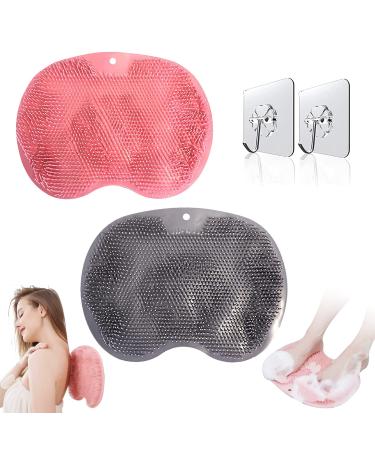 Foot Scrubbers for Use in Shower  JAZORR Shower Foot Scrubber Mat  Silicone Shower Foot Massager Scrubber with 2 Free Non-Slip Suction Cup  Back Scrubber to Improve Circulation  Exfoliation(Pink Grey)