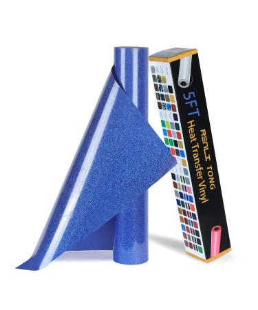 RENLITONG Royal Blue Glitter HTV Heat Transfer Vinyl Rolls 12 Inch x 5 feet Roll Iron on DIY for T-Shirt and Silhouette Easy to Cut & Weed 02-glitter Royal Blue