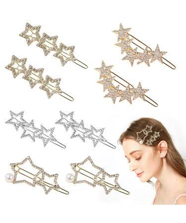 8 Pcs Star Hair Clips Pins Rhinestone Metal Hollow Hair Clips Shining Elegant Geometric Hairpin Fashion Hair Barrettes for Women Girls Hair Styling Accessories