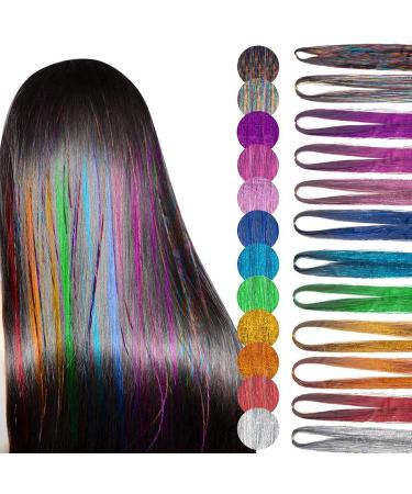 12 Colors Lametta Hair Extensions Set - 1440 Strands Glittery Hair Sparkle for Girls Women & Kids | Multi-Colored Party Hair Accessories - Buy Online on GoSupps.com
