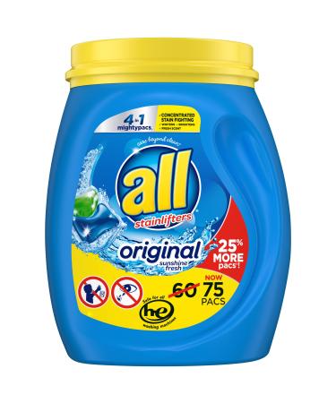 all with Stainlifters Original Mighty Pacs Laundry Detergent Pacs, 4 in 1 Stainlifters, One Tub, 75 Count 75 Count (Pack of 1) - Buy Online on GoSupps.com