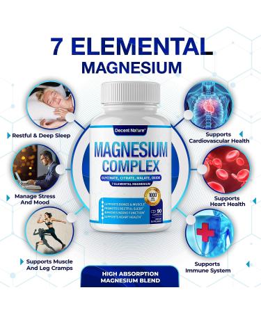 Premium Magnesium Complex Supplement 1000mg - 7 Elemental Forms incl. Glycinate, Citrate, Malate - Non-GMO - 90 Capsules - Buy Online on GoSupps.com