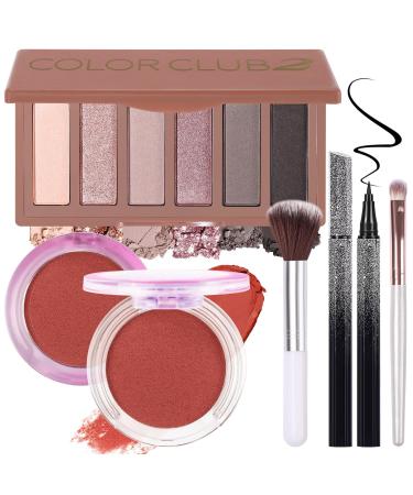 Makeup Kit for Women Full Kit All In One Make up Gift Set for Teens Girls Including 6 Colors Mini Naked Eyeshadow Palette Cream-To-Powder Matte Face Blush Waterproof Eyeliner 2PCS Brushes