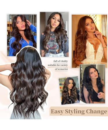 KooKaStyle Dark Brown 20 Inch Long Wavy Clip-in Hair Extensions for Women - 4pcs Thick Hairpiece for Full Head - Buy Online on GoSupps.com