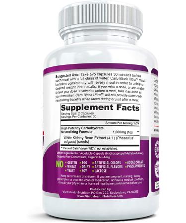 Carb Block Ultra White Kidney Bean Extract - Powerful Keto Diet Cheat Pills for Weight Loss - 60 Veggie Capsules - Buy Online on GoSupps.com