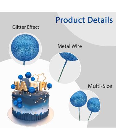 Auliuse 35Pcs Blue Foam Ball Cake Toppers - Glitter Cupcake Toppers for Birthday, Wedding, Outer Space Theme Party - Buy Online on GoSupps.com