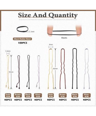 Wohap 420-Piece Bobby Pins & U-Shaped Hairpins Set with Mini Elastic Ties - Perfect for Women's Daily Hairstyles & Braids - Brown/Black/Gold/Silver - Buy Online on GoSupps.com