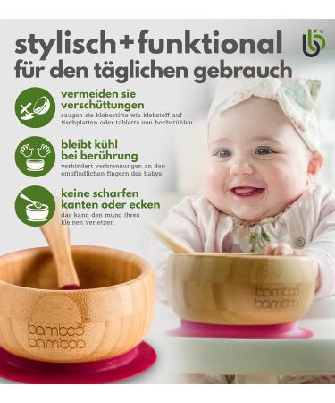 Bamboo Baby Bowl & Spoon Set Food-Safe Silicone Suction for Toddlers - Non-Toxic Stable Self-Dinnerware (11.8 oz) - Buy Online on GoSupps.com