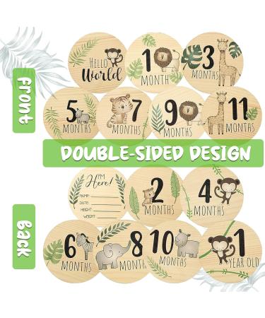Baby Monthly Milestone Cards KAMHBE 7 Pcs Wooden Baby Milestone Cards with 8 Pcs Festival Milestone Stickers Double Printed Baby First Year Growth Photo Props Baby Shower Gifts - Buy Online on GoSupps.com